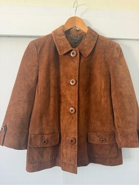 Amber Sun Brown Suede Button-Front Coat Jacket Size Large